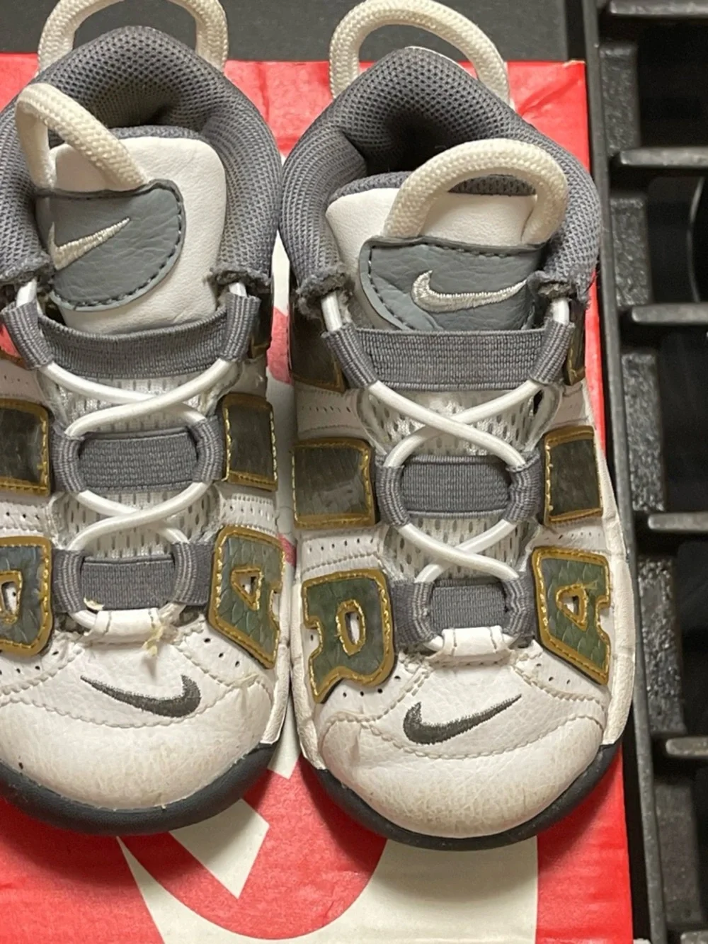 Nike White, Gray & Gold Kids' Air More Uptempo Sneakers